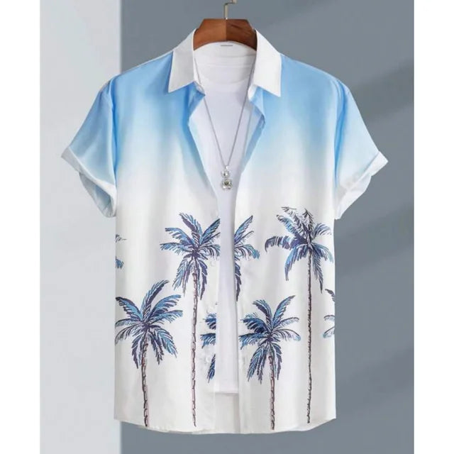 Nahaufnahme des tropischen Kranich Prints auf Herren Hawaiihemd Übergröße. Perfekt für Strand & Freizeit.