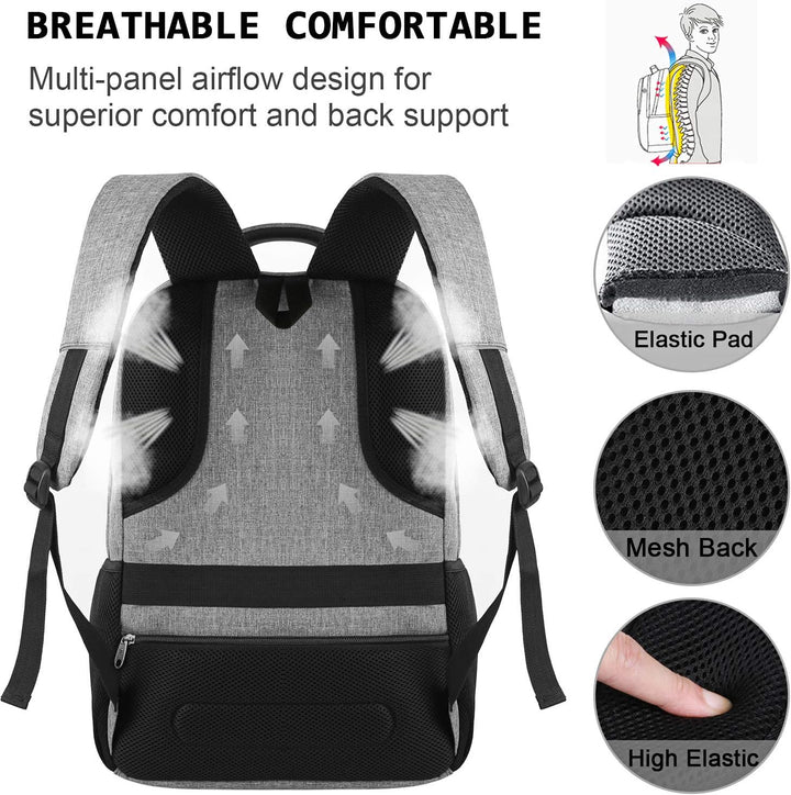 Robuster Pendler Rucksack, anti-diebstahl, mit Laptopfach und USB-Ladeport, dunkelgrau.