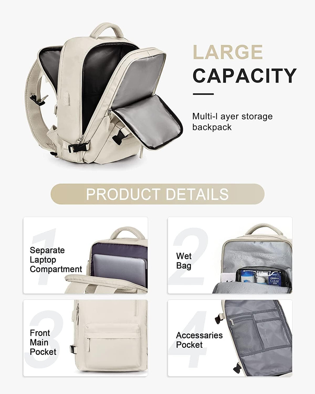 Innenansicht des gepolsterten Laptopfachs (14 Zoll) im 40L Reiserucksack.