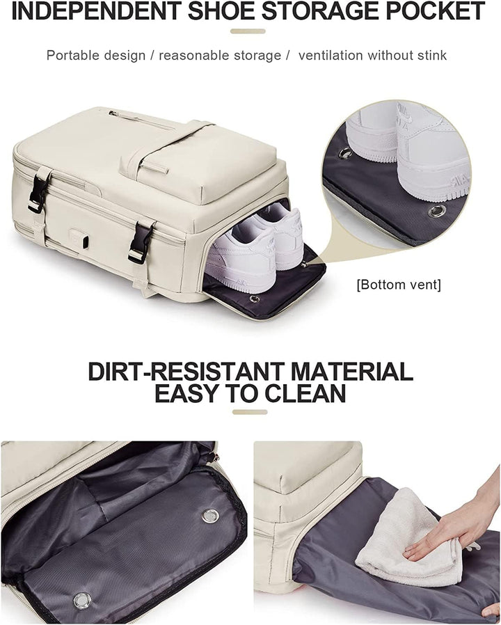 Stilvoller 40L unisex Reiserucksack, wasserdicht, Vorderansicht mit mehreren Reißverschlussfächern.