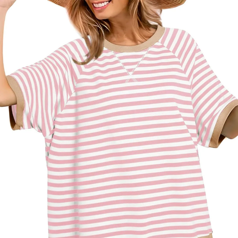 Bequemes Damen T-Shirt gestreift mit klassischen Streifen, perfektes Rundhals-Oberteil für die Freizeit.