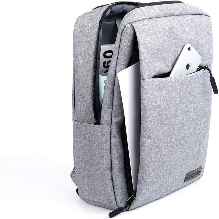 Zwei schlanke, wasserdichte Laptop-Rucksäcke (schwarz & grau) mit USB-Anschluss für Unisex-Nutzung.