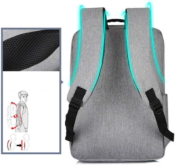 Frau trägt ergonomischen, schwarzen Laptop-Tagesrucksack; ideal für Komfort auf Reisen.