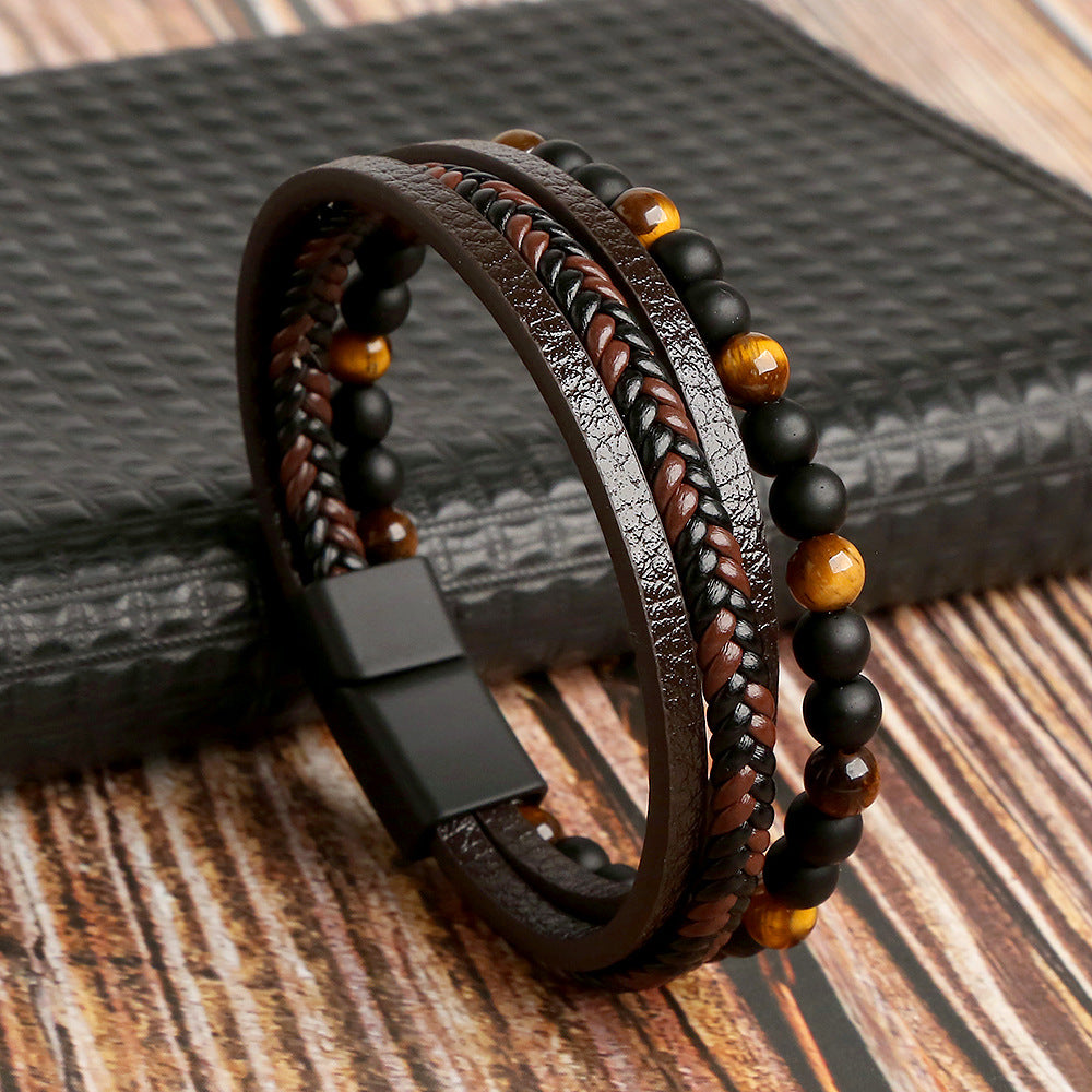 Modernes Herren Armbandset: Edles Flecht- und Perlenarmband für stilbewusste Männer. Perfekter Armschmuck.