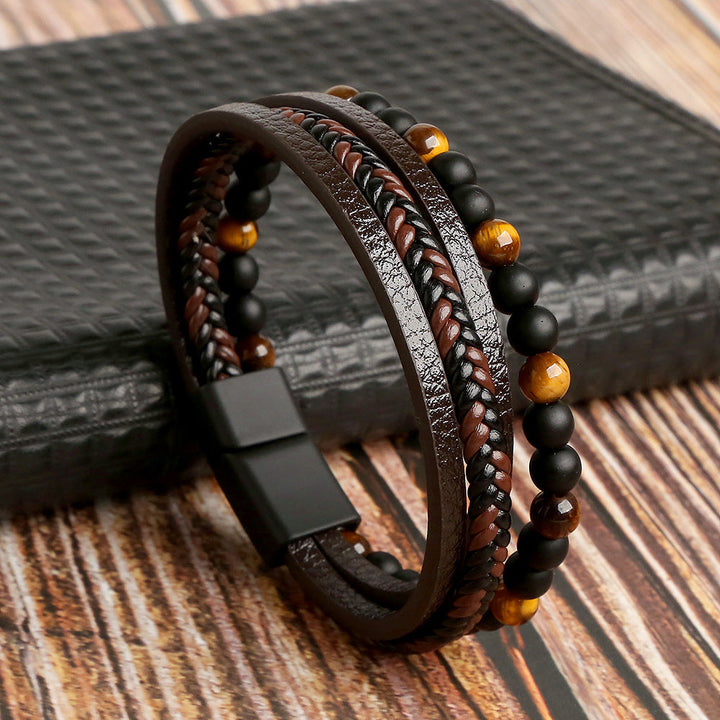 Modernes Herren Armbandset: Edles Flecht- und Perlenarmband für stilbewusste Männer. Perfekter Armschmuck.