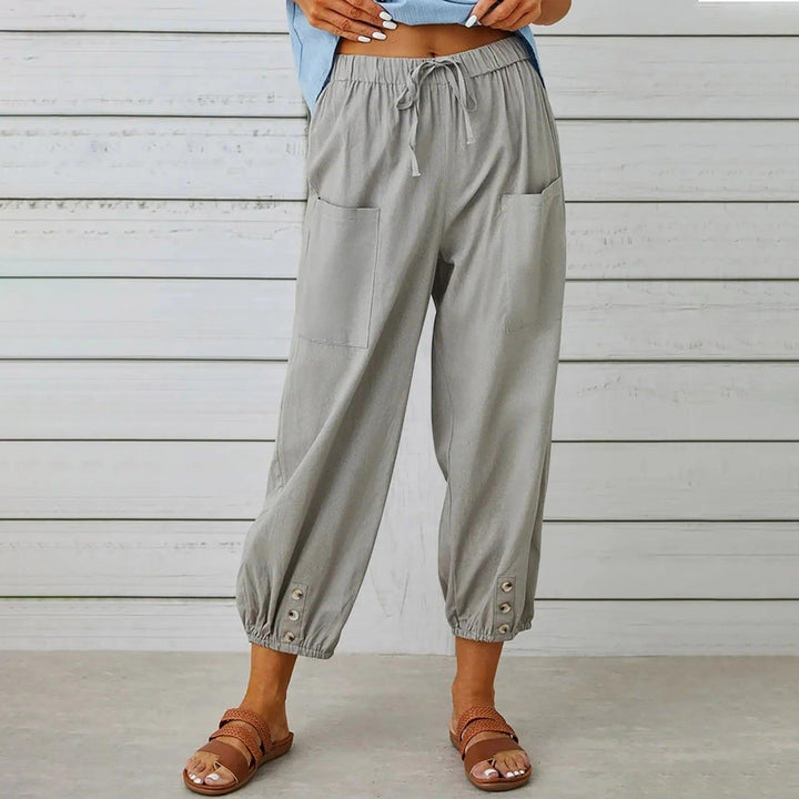 Luftige Damen Sommerhose Mira, weites Bein, Kordelzug, knöchellang; perfekt für entspannte Sommerlooks.
