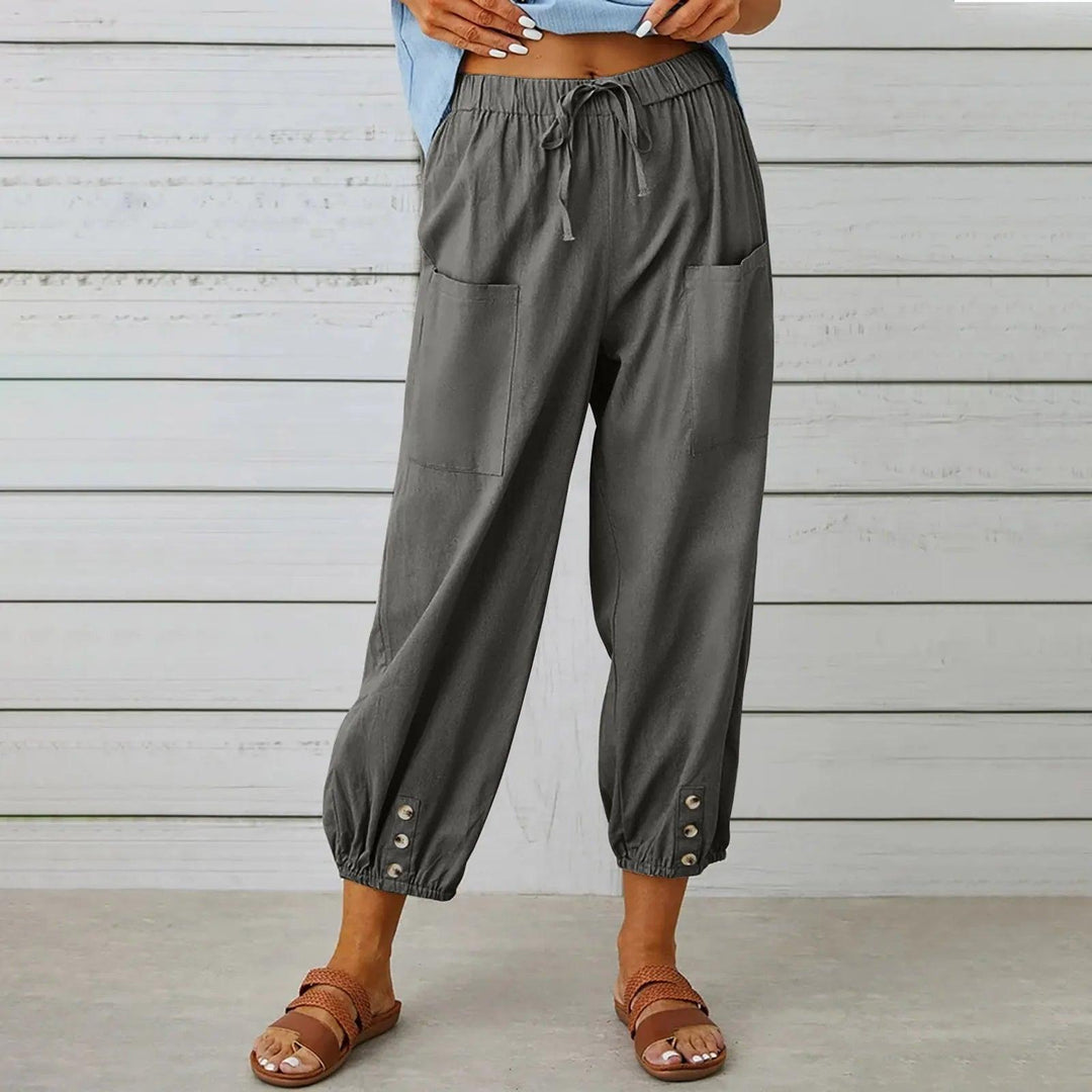 Leichte Damen Leinenhose Mira mit lockerer Passform & weitem Bein; perfekt für Sommer & Urlaub.