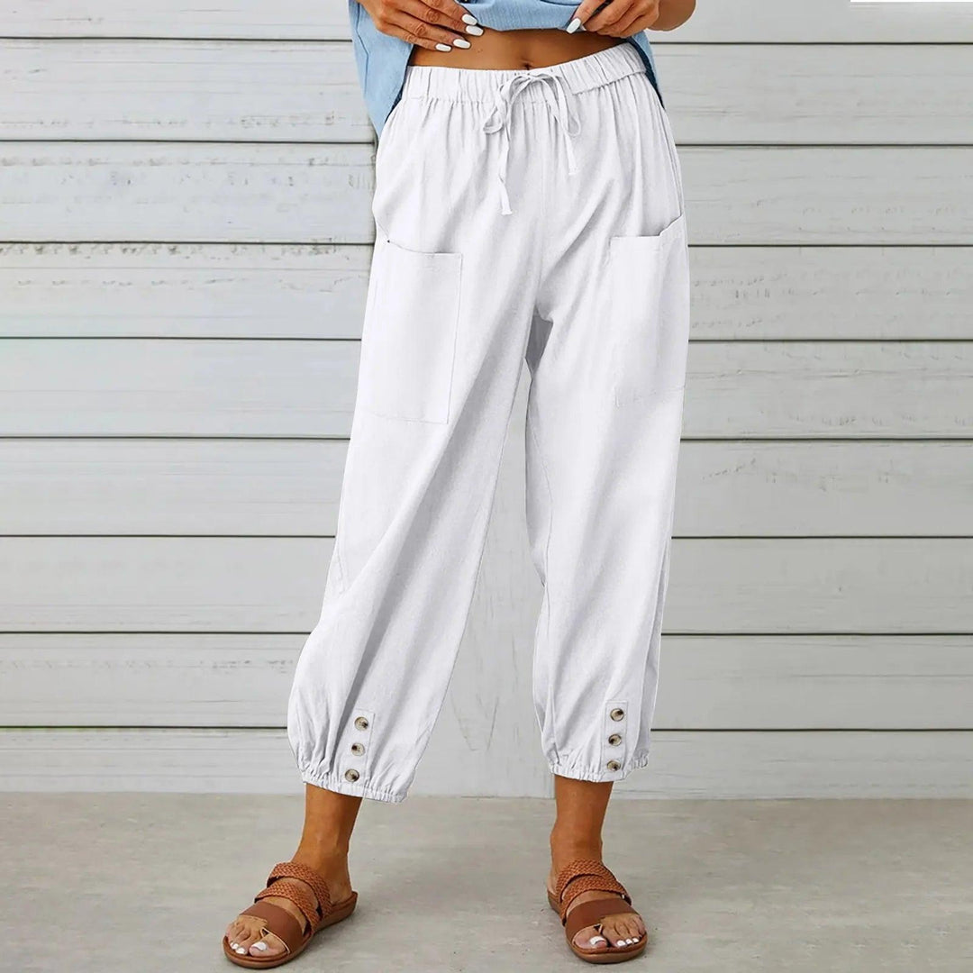 Vielseitige Damen Sommerhose Mira, weites Bein, Kordelzug; bequem & stilvoll für Freizeit & Urlaub.