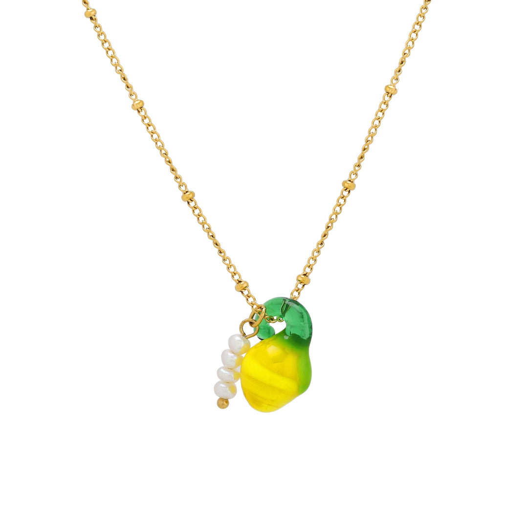 Wasserdichte Goldkette für Damen aus PVD-beschichtetem Edelstahl mit stilvollem Zitronen- & Perlen-Anhänger.