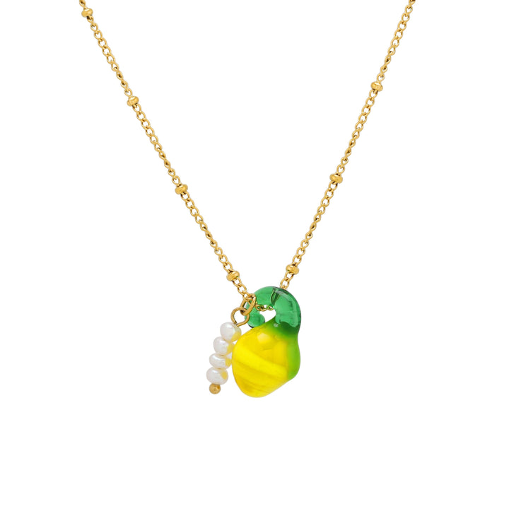 Wasserdichte Goldkette für Damen aus PVD-beschichtetem Edelstahl mit stilvollem Zitronen- & Perlen-Anhänger.