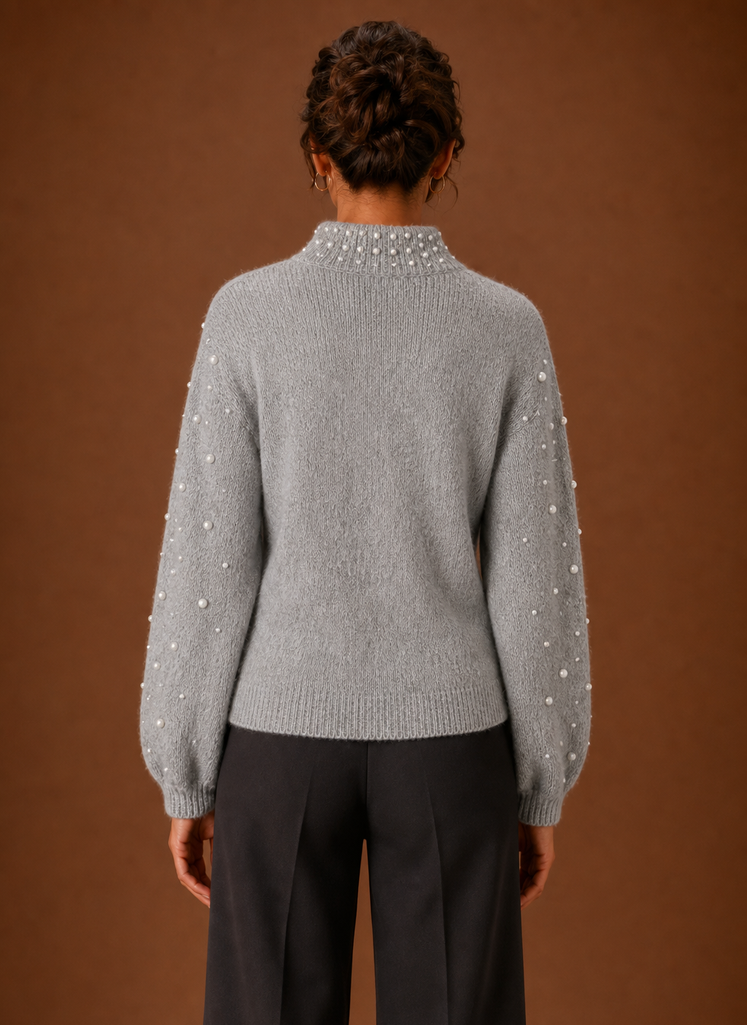 Vielseitiger Damen Strickpullover mit Perlen. Ein elegantes Fashion-Highlight für Herbst & Winter.