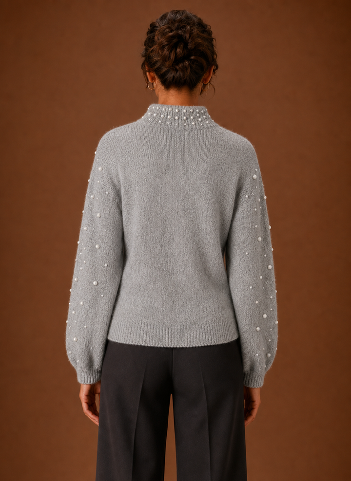 Vielseitiger Damen Strickpullover mit Perlen. Ein elegantes Fashion-Highlight für Herbst & Winter.