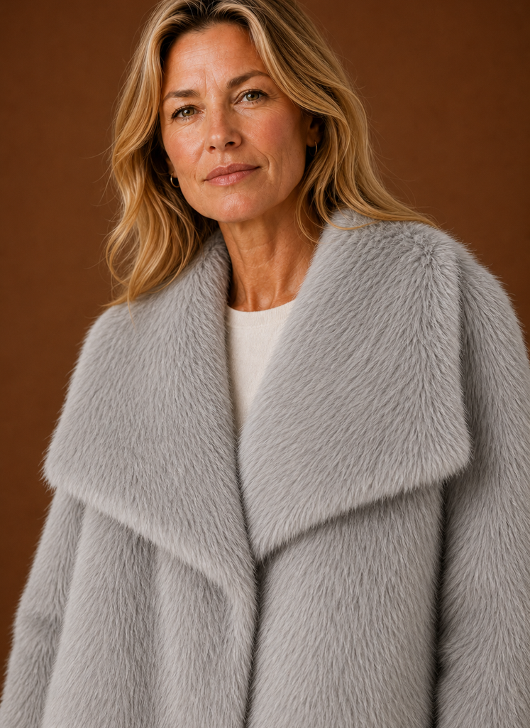 Fließender Damen-Wintermantel, elegant, warm & stilvoll, für eine anmutige Silhouette.