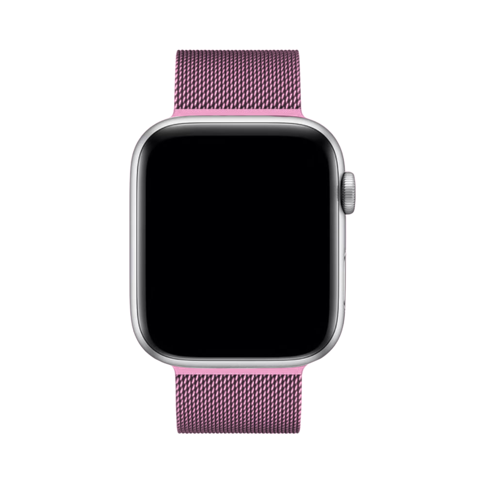 Glänzendes silbernes Milanaise Apple Watch Armband, robust und chic.