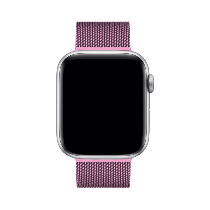 Glänzendes silbernes Milanaise Apple Watch Armband, robust und chic.
