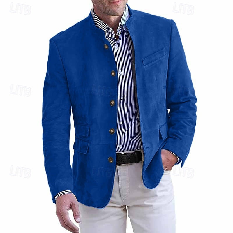 Leichte Herren Freizeitjacke in Wildlederoptik mit Stehkragen & Knopfverschluss, perfekt für Reisen.
