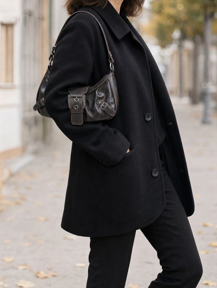 Modische Damen Baguette-Tasche aus Kunstleder, eine vintage inspirierte Schultertasche mit eleganter Schnalle.