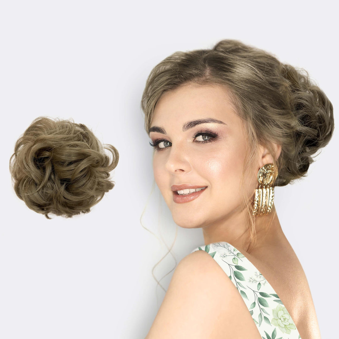Damen Scrunchie Haarteil BunPop, ideal für voluminöse Dutts und einfache Haarstylings.