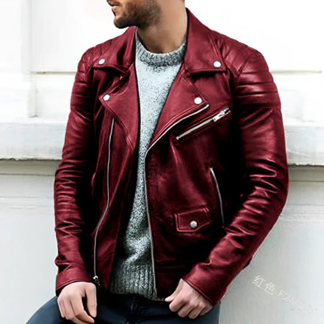 Rote Herren Bikerjacke im lässigen Stil, modische Freizeitjacke für den modernen Mann.
