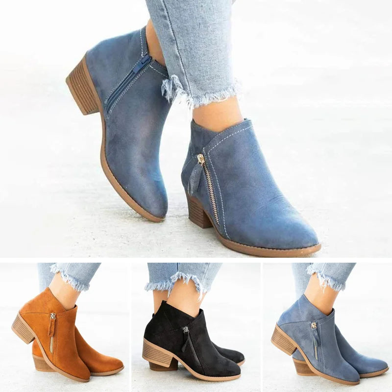 Damen Ankle Boots mit bequemem Blockabsatz & modernem Design. Komfortable Herbst- & Winterstiefeletten.