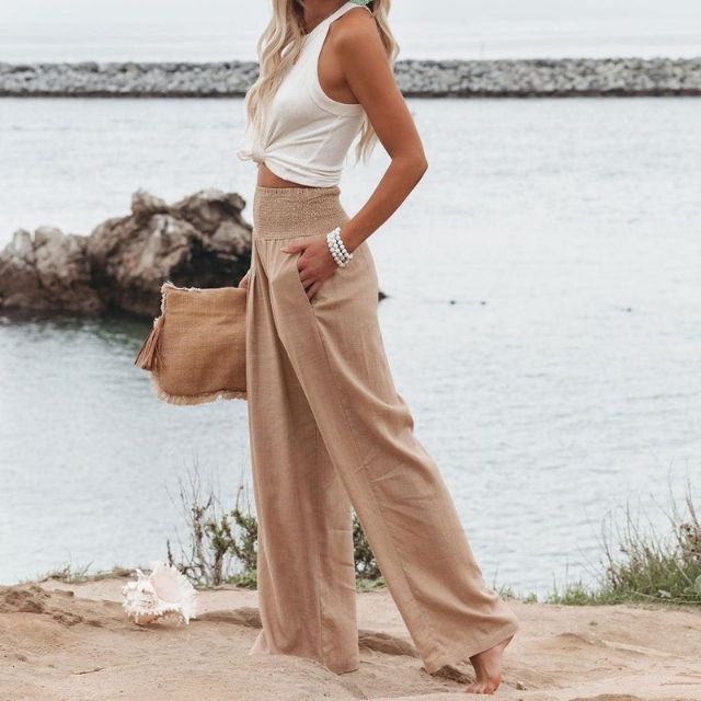 Elegante Damen Leinenhose Liv mit weitem Bein. Vielseitige Sommerhose, perfekt für entspannte & stilvolle Looks.