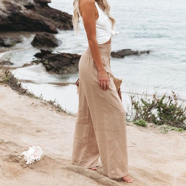 Bequeme Damen Leinenhose Liv, lockerer Schnitt & weites Bein. Komfortable Sommerhose für Frühling & Alltag.