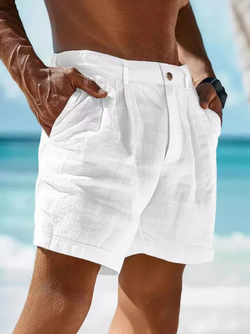 Atmungsaktive Herren-Kurze-Hose aus Leinen, Modell Jonas, perfekt für warme Sommermonate & Urlaub.