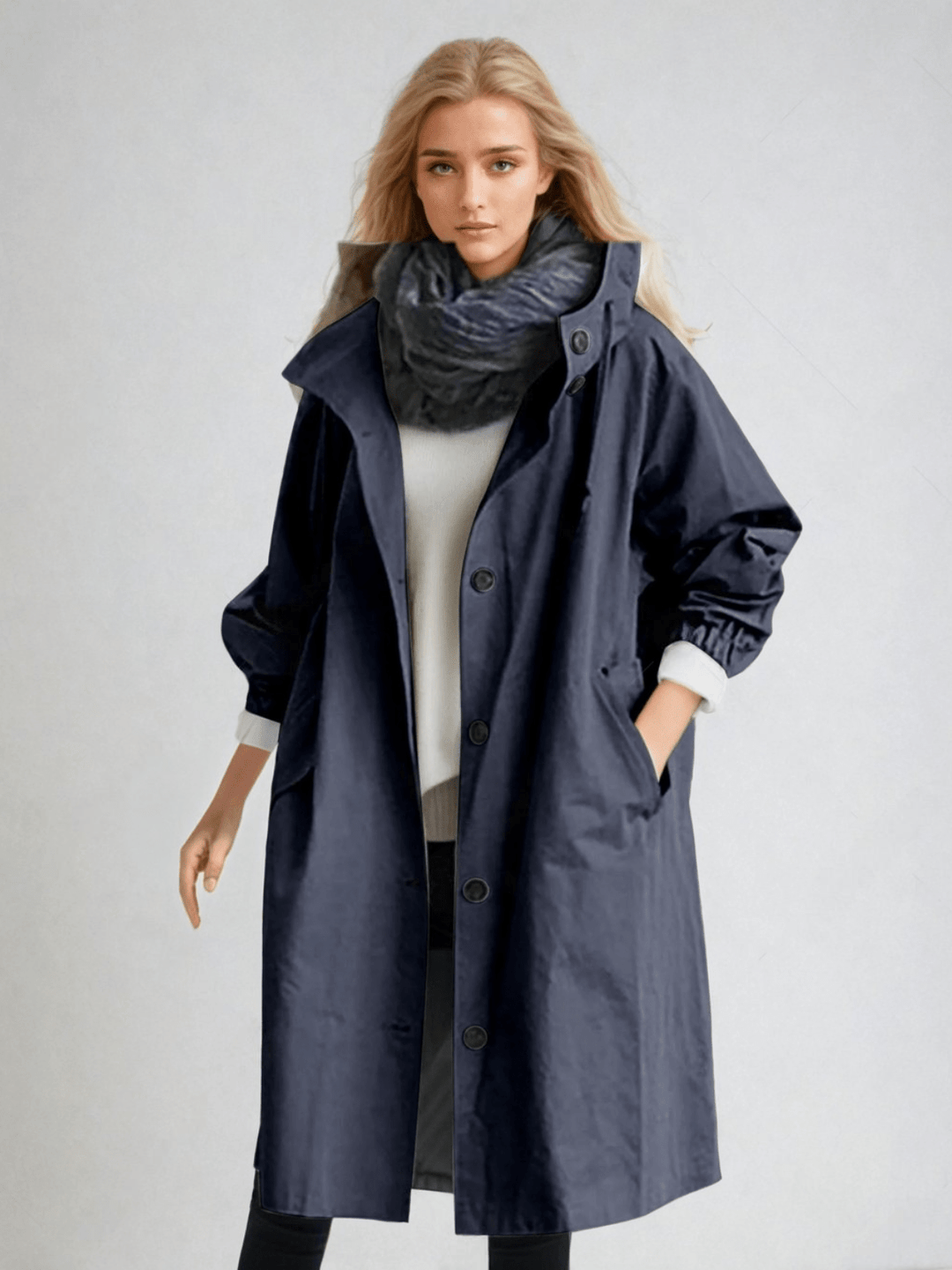 Modischer Damen Frühling/Herbst Trenchcoat. Oversized, wasserabweisend, mit Kapuze für optimalen Komfort.