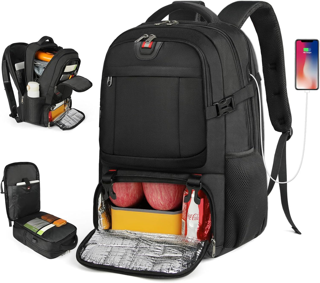 Unisex Extra-Großer Reiserucksack mit Laptopfach, isolierter Lunchtasche & USB-Ladeanschluss für Pendler.