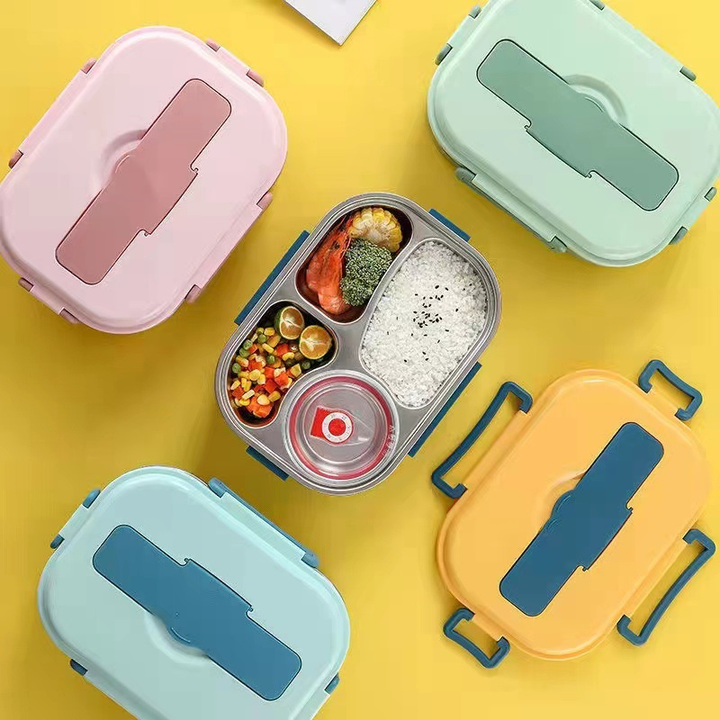 Edelstahl Lunchbox mit variablen Fächern; perfekt für Kinder & Erwachsene in Büro oder Schule.