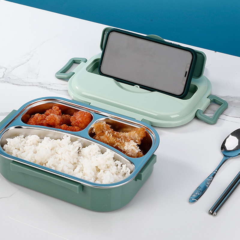 Langlebige Edelstahl Lunchbox für frische Mahlzeiten; mit Fächern, perfekt für unterwegs & Arbeit.