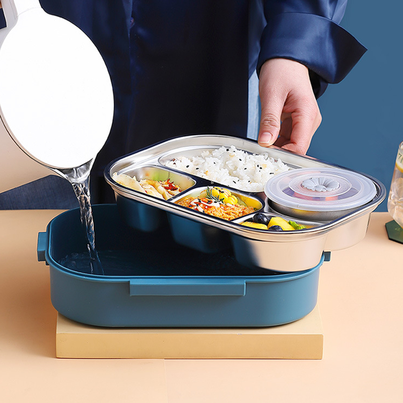 Praktischer Edelstahl Mahlzeit Behälter mit Trennwänden; auslaufsicher für Kinder & Erwachsene.