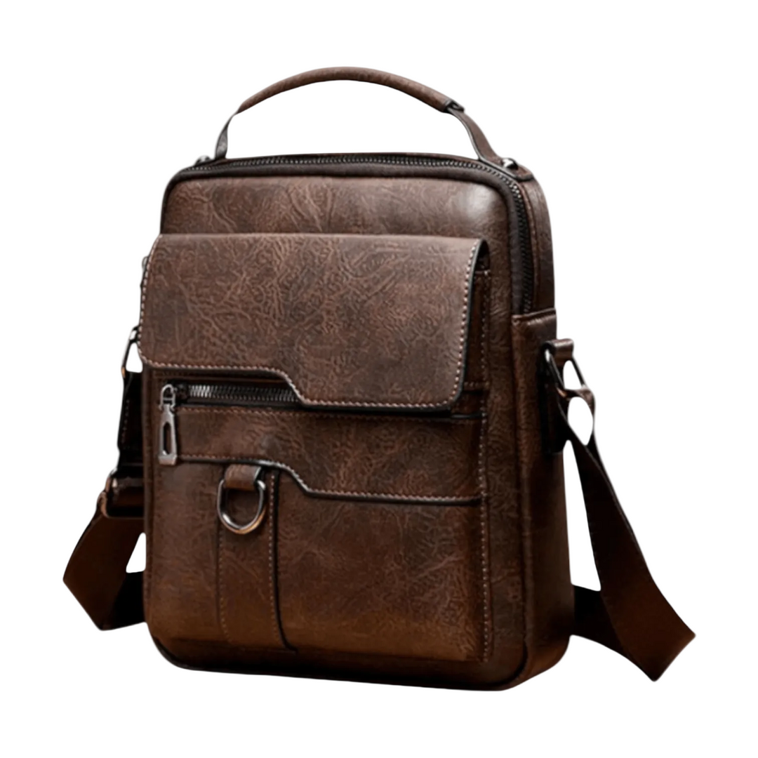 Praktische Herren Reisetasche/Arbeitstasche, kompakte Umhängetasche mit vielen Fächern, in Braun.