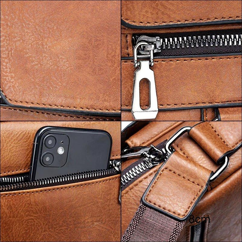 Schwarze Herren Umhängetasche mit Reißverschluss, perfekt als Arbeitstasche und Reisetasche.