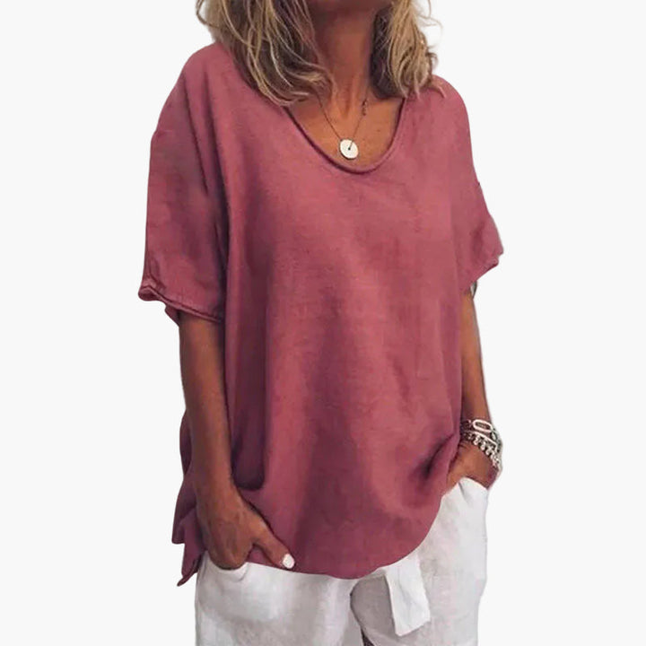 Lässiges Damen V-Ausschnitt T-Shirt, Oversize Passform, aus weichem Stoff, ideal für entspannte Tage.
