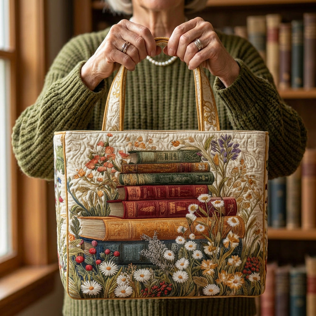 Elegante Damen-Tragetasche mit Blumenmuster. Gepolsterter Alltagsbegleiter, handgefertigt aus pflegeleichter Baumwolle.