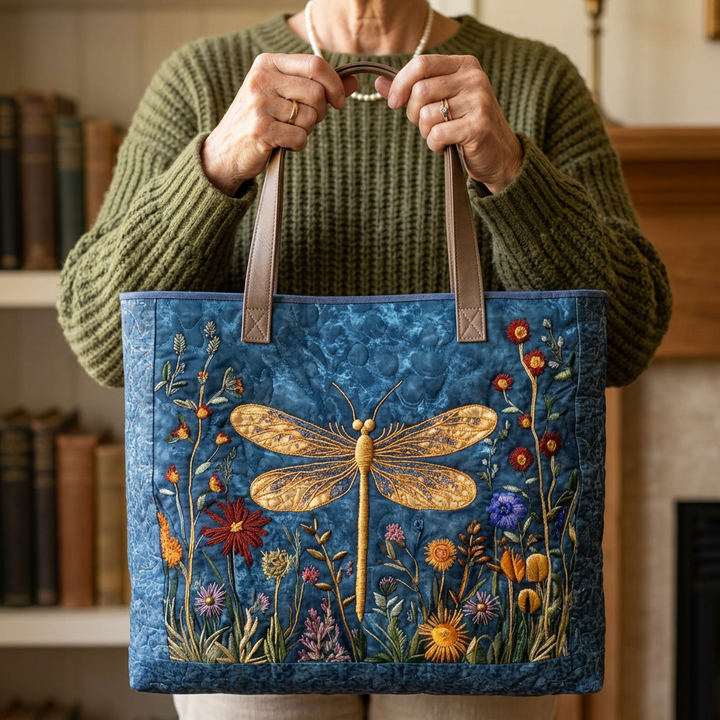 Modische Schultertasche für Damen, gepolstert mit stilvollem Libellen-Muster. Perfekte Alltagstasche.