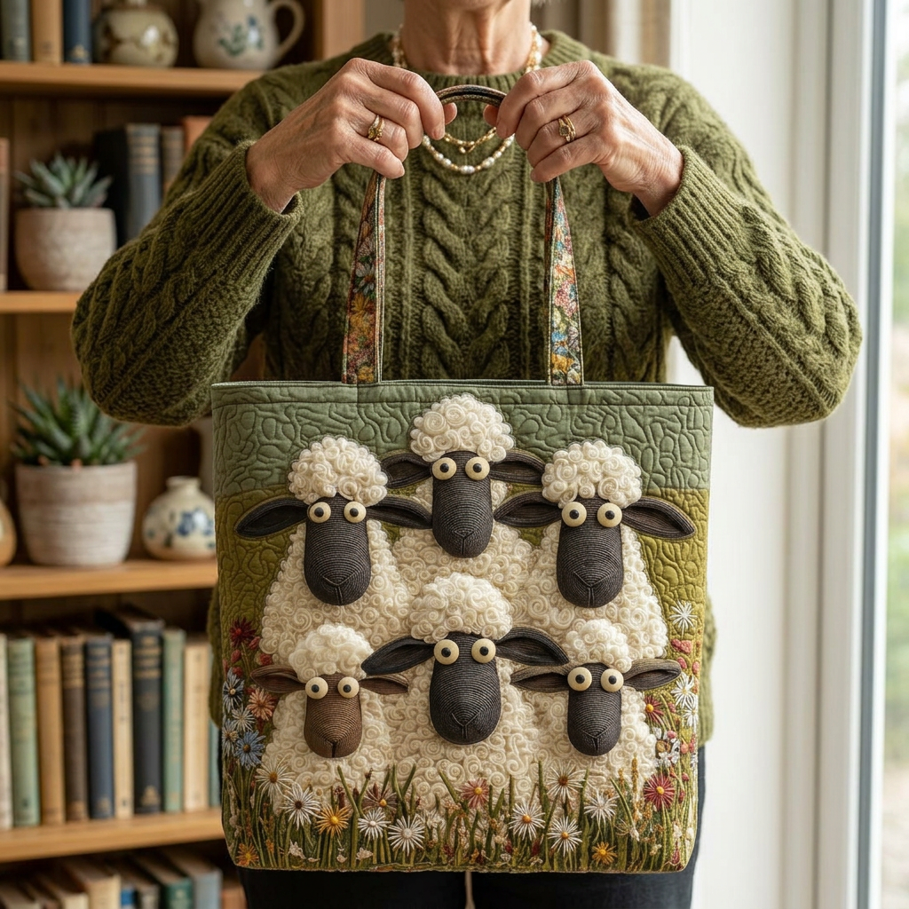 Stilvolle, einzigartige Damentasche mit Schafsmotiv, aus Baumwoll-Polyester-Mix, ideal als Handtasche.