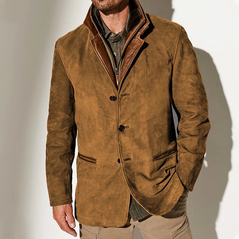 Braune Herren Retrojacke im Vintage-Stil. Komfortable Übergangsjacke für Freizeit, stilvoll und lässig.