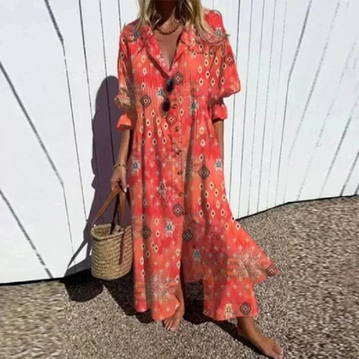 Leichtes, fließendes Damen Maxikleid mit Blumenmuster, komfortabel für warme Sommertage.