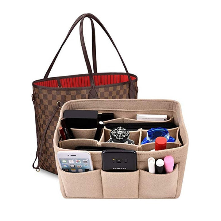 Damen Filz Handtaschen Organizer in Weinrot, mit vielen Fächern für perfekte Ordnung.