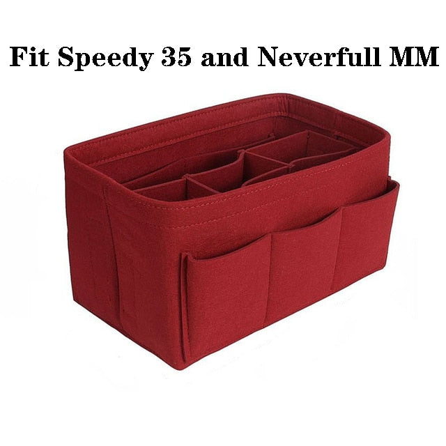 Eleganter Filz Handtaschen Organizer in Schwarz, perfekt für Kosmetik & kleine Gegenstände.