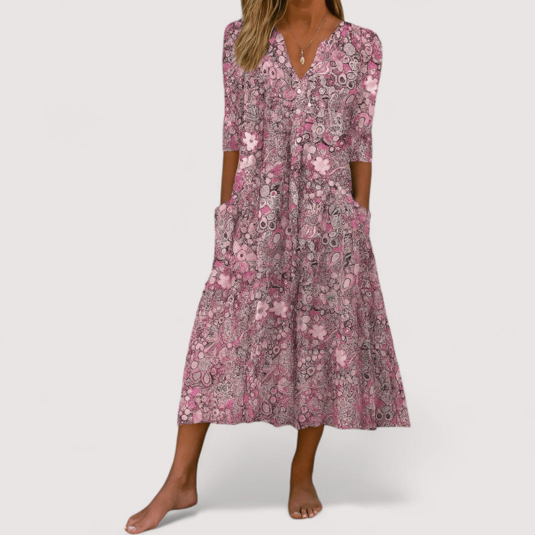 Stilvolles Damen V-Ausschnitt Kleid, kurzärmlig und vielseitig. Ein elegantes Freizeit- oder Businesskleid.