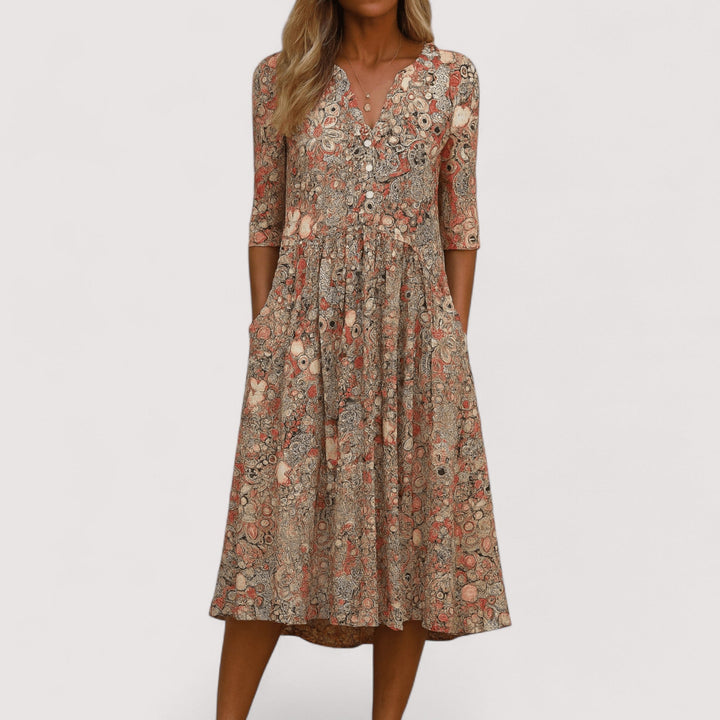 Vielseitiges Damen Sommerkleid mit V-Ausschnitt und kurzen Ärmeln in Blau, ideal für Alltag und Freizeit.