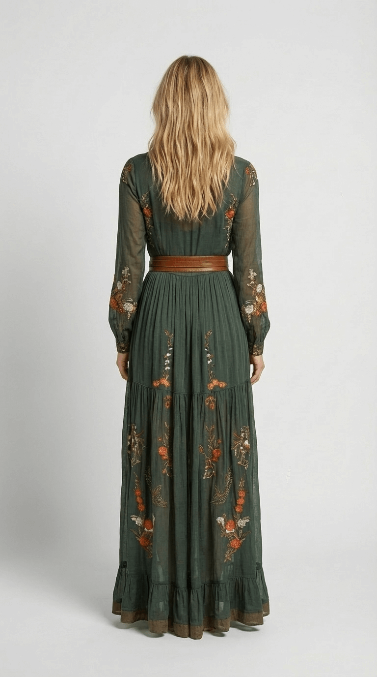 Elegantes, langes Damen Maxikleid mit Langarm. Blaues Boho Freizeitkleid für Damenmode und stilvolle Outfits.