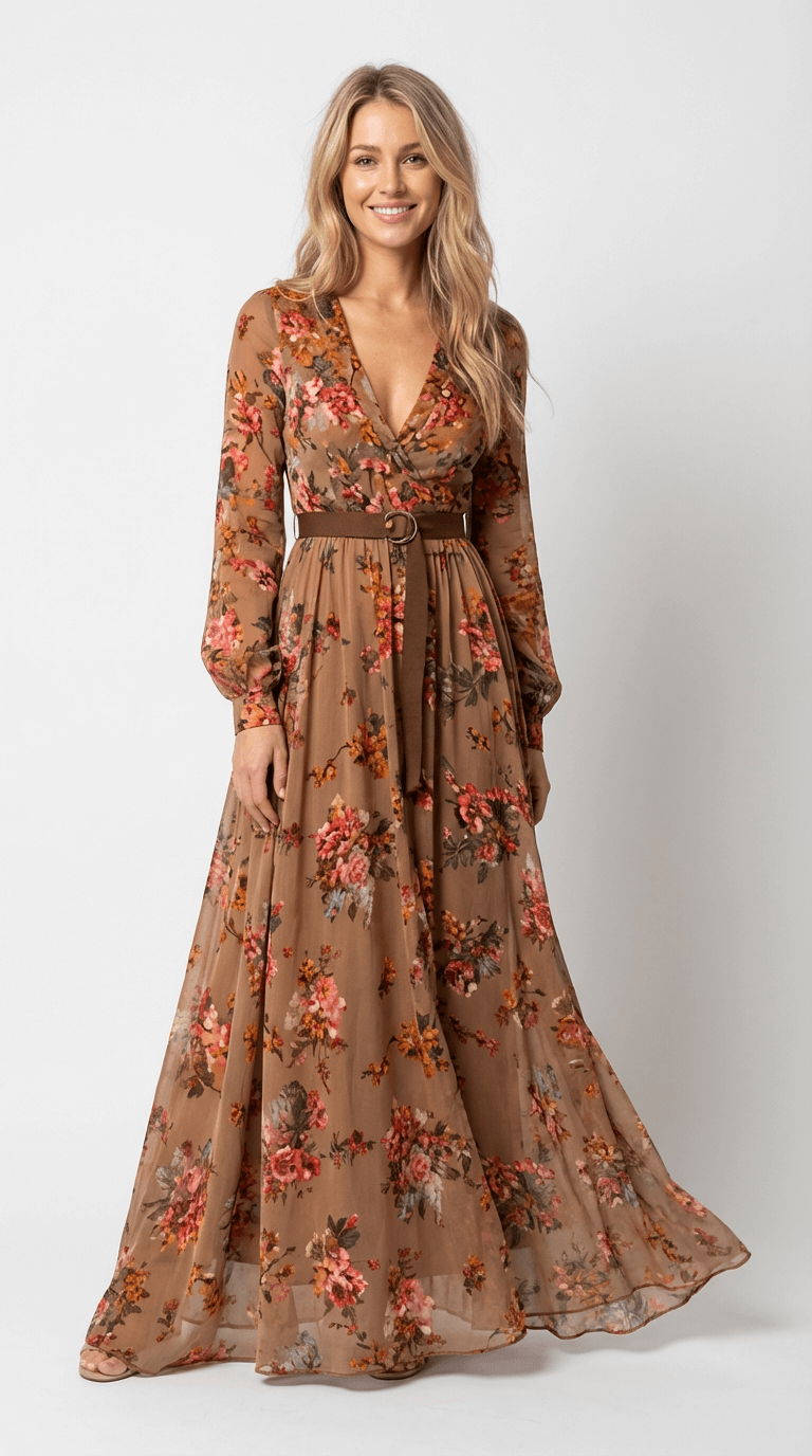 Modisches Damen Maxikleid in Boho-Optik. Bequemes Langarm Freizeitkleid für Damen, perfekt für jeden Tag.
