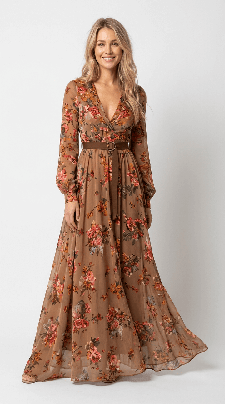 Modisches Damen Maxikleid in Boho-Optik. Bequemes Langarm Freizeitkleid für Damen, perfekt für jeden Tag.
