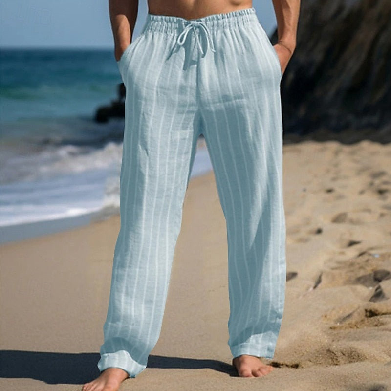 Vielseitige Herren Freizeithose: elastischer Bund, Kordelzug, atmungsaktiv, gerades Bein für Freizeit.
