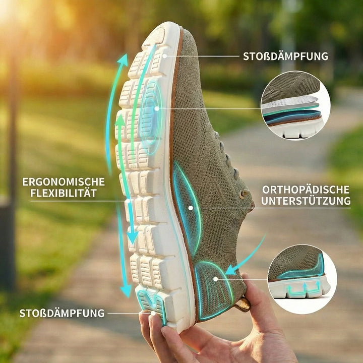 Bequeme Damensommerschuhe am Fuß, leicht und flexibel, perfekt für entspannte Spaziergänge an warmen Tagen.