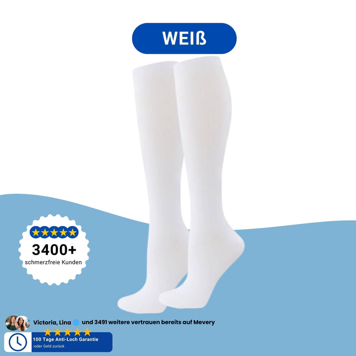 Paar klassische Kompressionsstrümpfe, ordentlich gefaltet, für Damen & Herren, aktive Beinunterstützung.